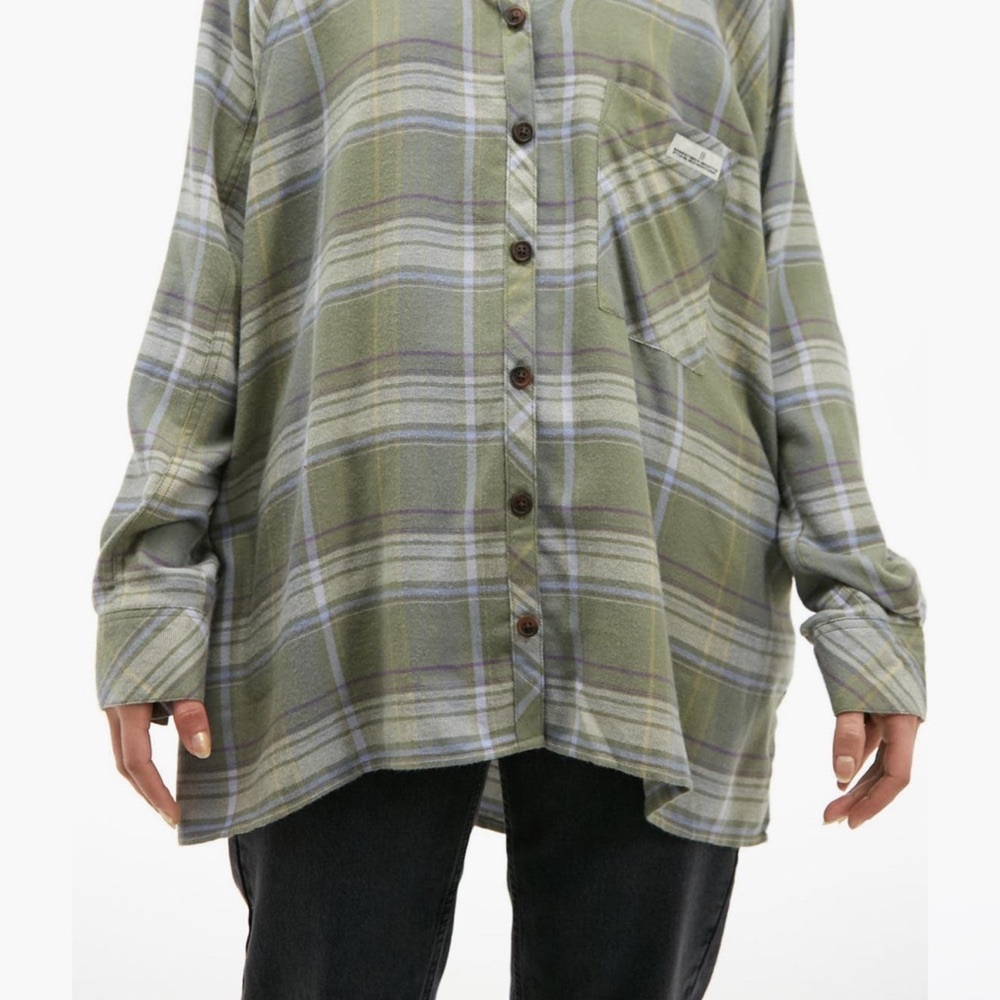 BDG Olive Plaid Casual Button Down Shirt